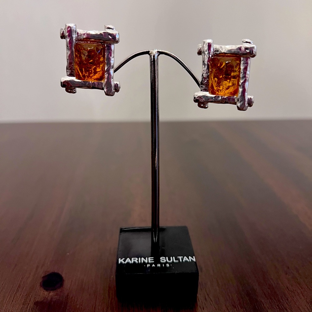 Karine Sultan earrings.Sterling Silver ovr/pewter 1x1 inch square shaped clip on